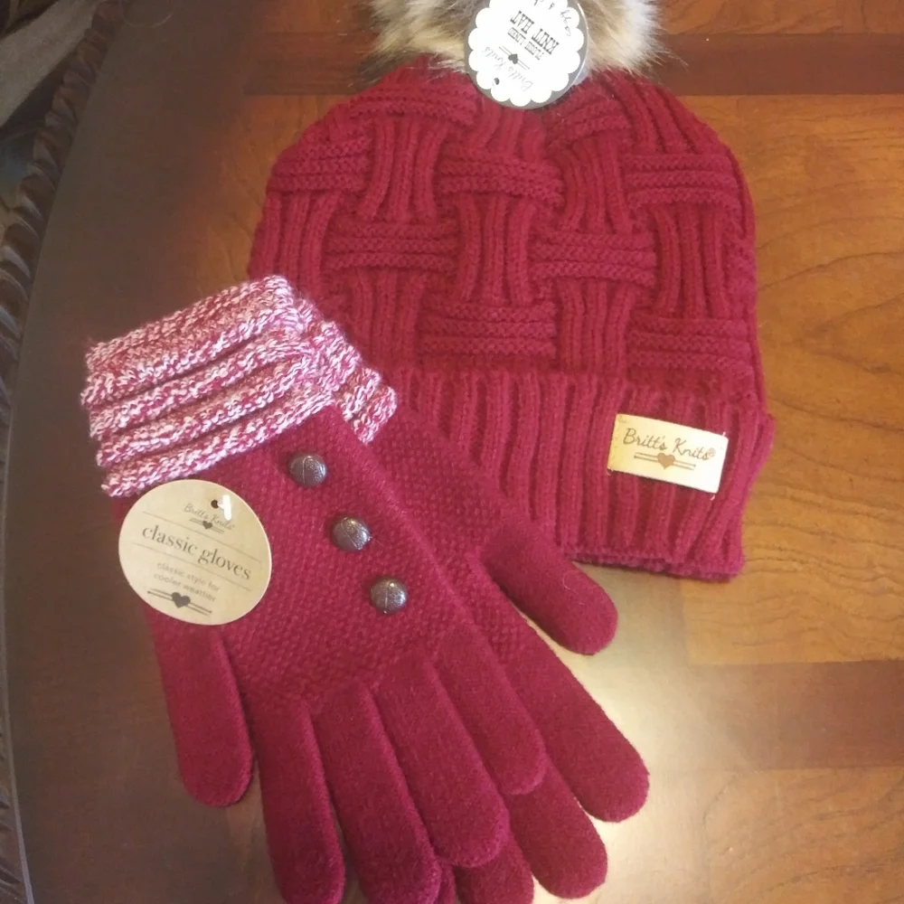 Cute Matching Winter Knit Hat with Matching Gloves Set Perfect  Holiday Gift